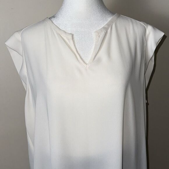 Anthro x Pleione XL Ivory High Low Pleated Back Front Keyhole Cap Sleeve Shell - Picture 4 of 10